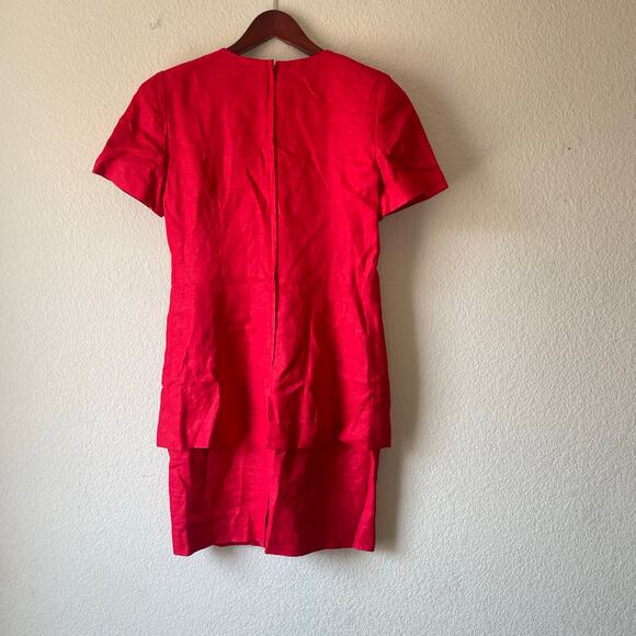 Vintage 80s linen red mini dress‎ embroidered details and layered hem 4 - Picture 2 of 9